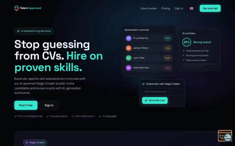 Screenshot of Talent Approved