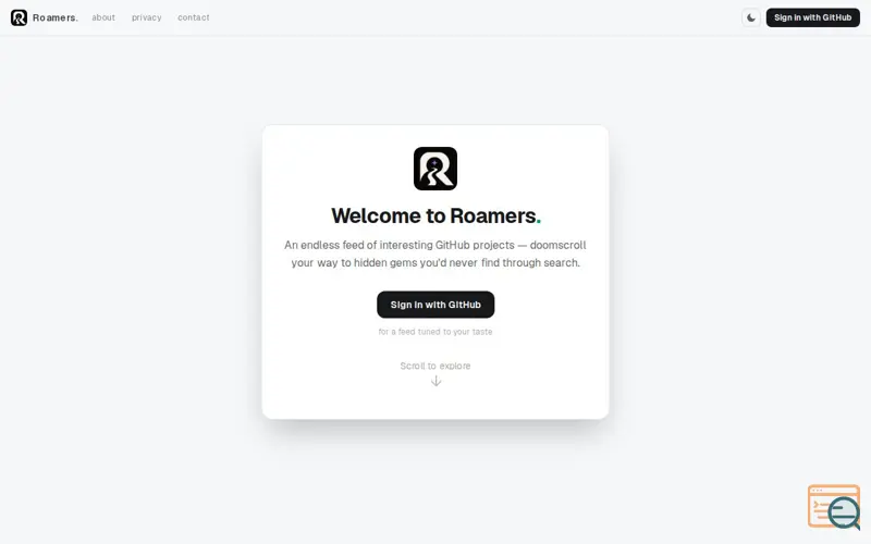 Screenshot of Roamers — endless GitHub discovery