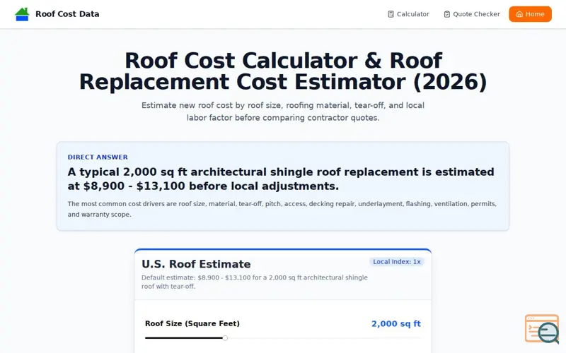 Screenshot of Roof Cost Data, a launch using ActiveProspect