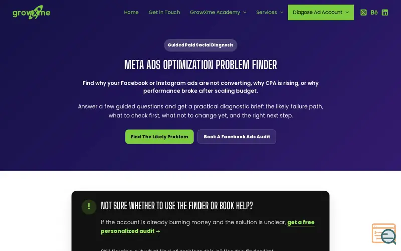 Screenshot of Meta Ads Problem Finder | GrowXme