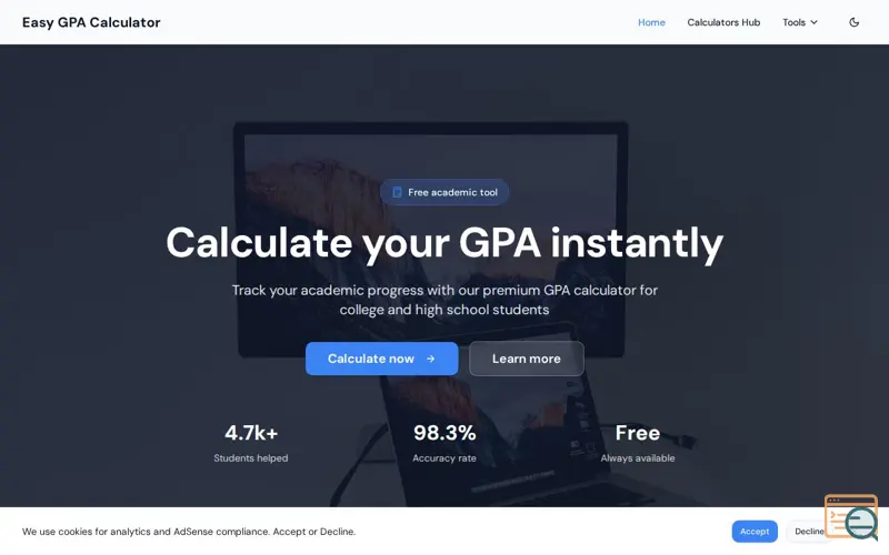 Screenshot of EasyGPACalc
