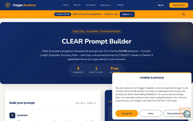 Screenshot of CLEAR Prompt Builder