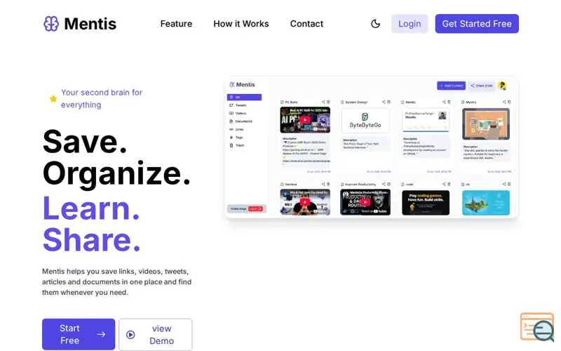 Screenshot of Mentis: Your Internet memory