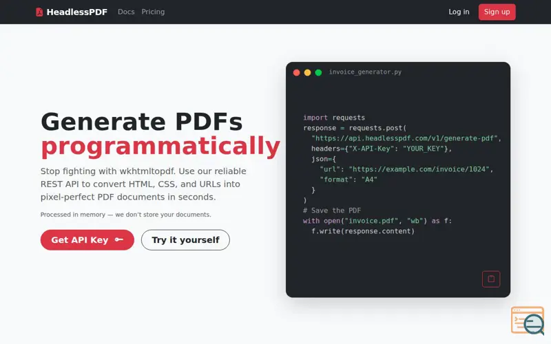Screenshot of HeadlessPDF
