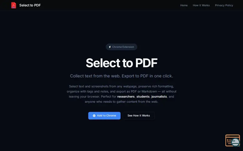 Screenshot of Select to PDF