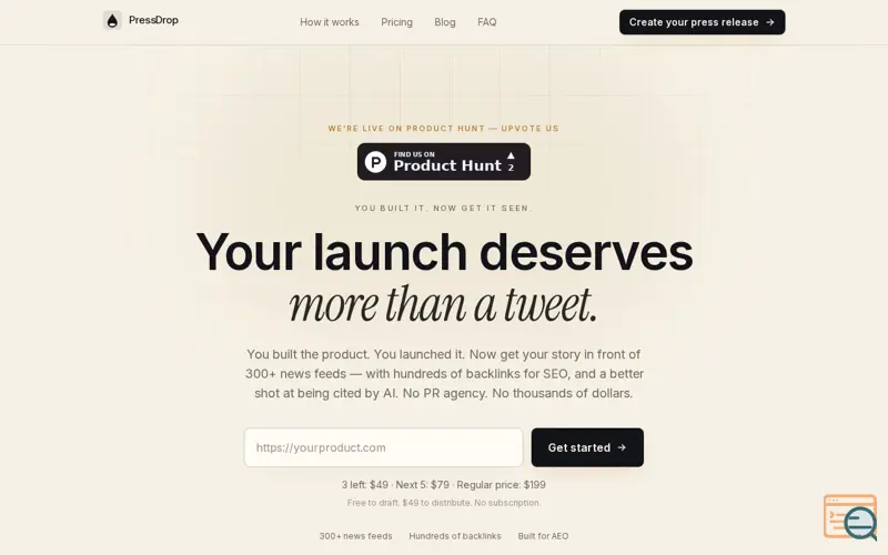 Screenshot of PressDrop — Your launch deserves more than a tweet