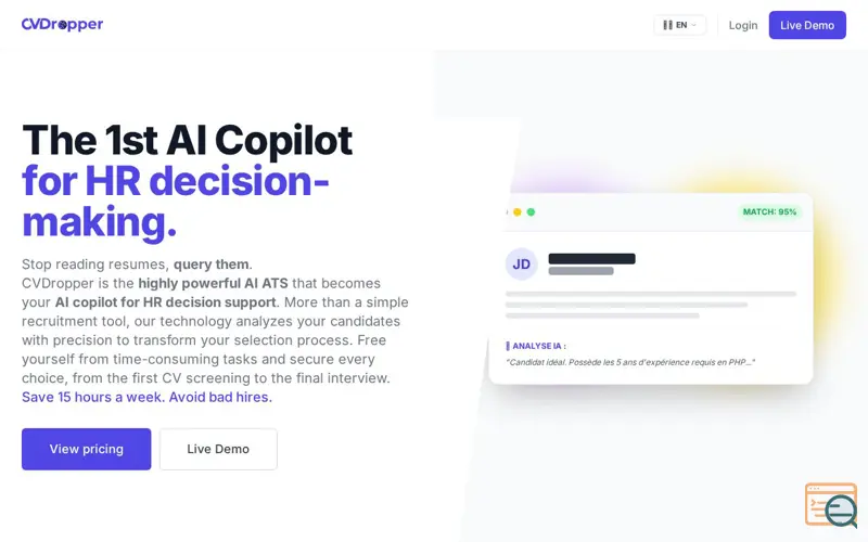 Screenshot of CVDropper — AI-Powered Hiring Engine