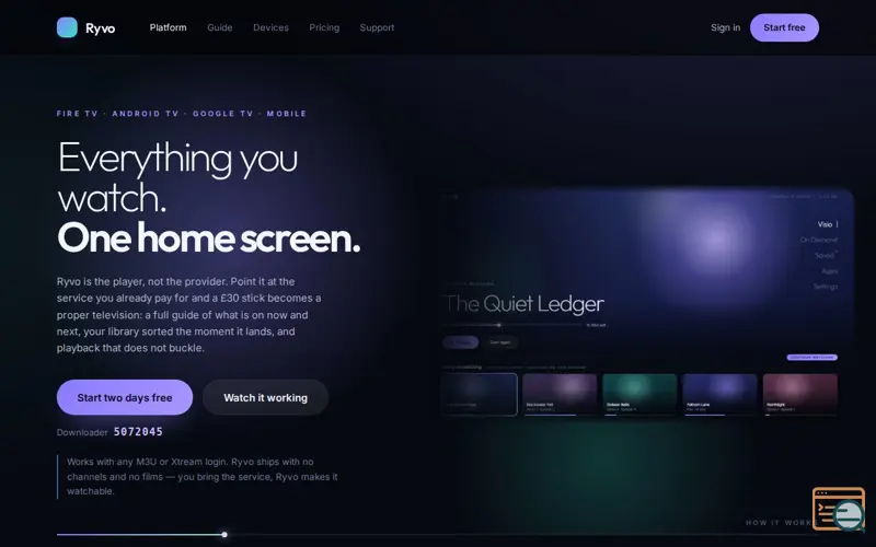 Screenshot of Ryvo — Everything you watch, one home screen