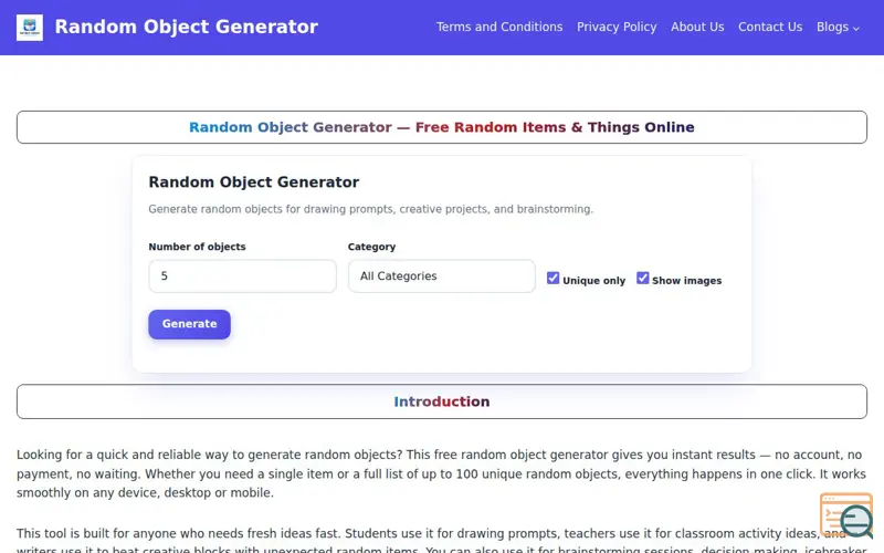 Screenshot of Random Object Generator