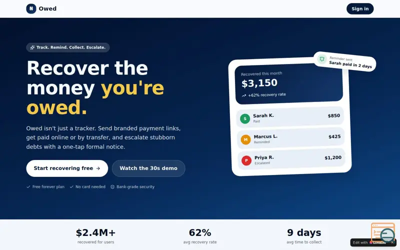 Screenshot of Owed Tracker 