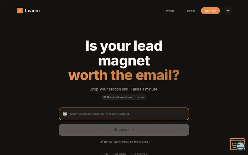 Screenshot of Free Lead Magnet Grader