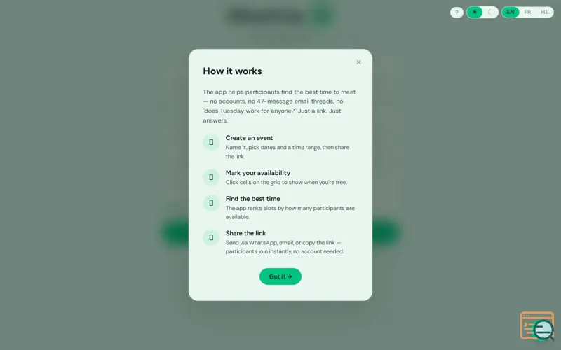 Screenshot of WhenFree