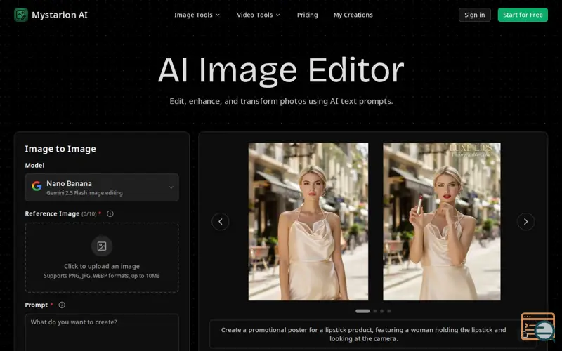 Screenshot of Mystarion AI Image Editor