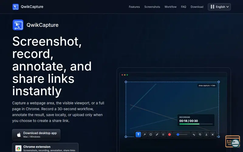 Screenshot of QwikCapture: Screenshot, Record & Share