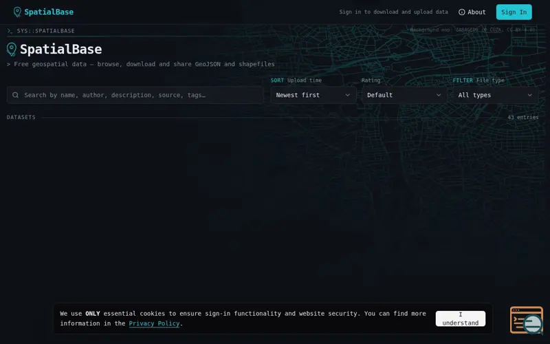 Screenshot of SpatialBase — Geospatial Data Hub