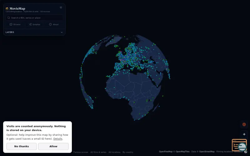 Screenshot of MovieMap