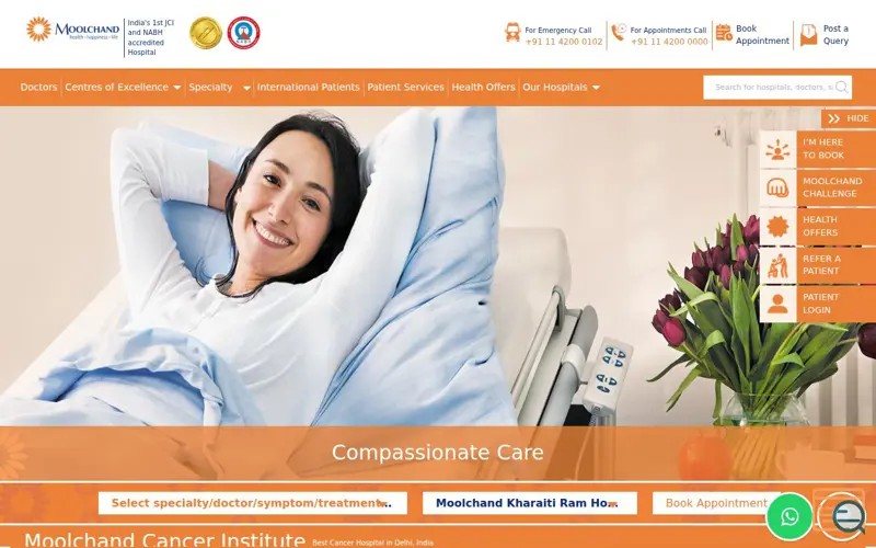 Screenshot of Best Cancer Hospital in Delhi, India, a launch using Laravel JS Validation