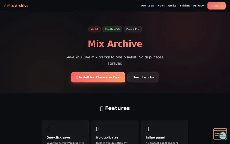 Screenshot of Mix Archive — YouTube mix to playlist