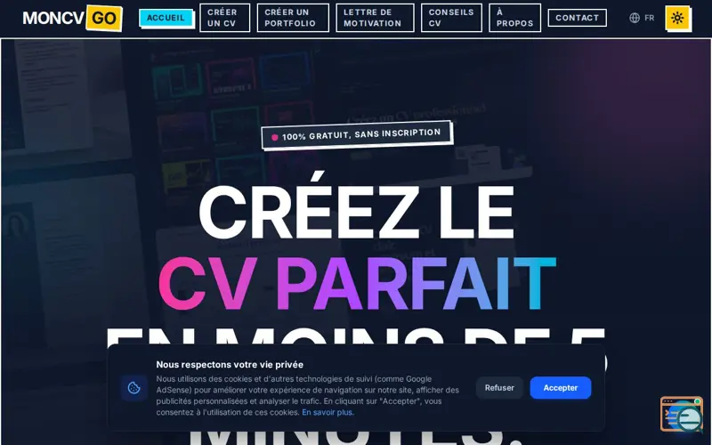 Screenshot of Mon CV Go, a launch using html2pdf.js