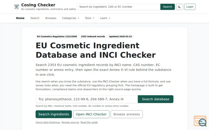 Screenshot of CosIng Checker