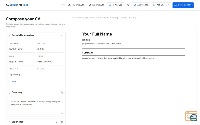 Screenshot of CV Builder for Free