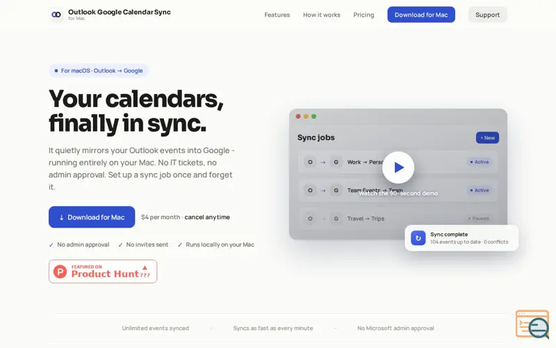 Screenshot of Outlook Google Calendar Sync for Mac