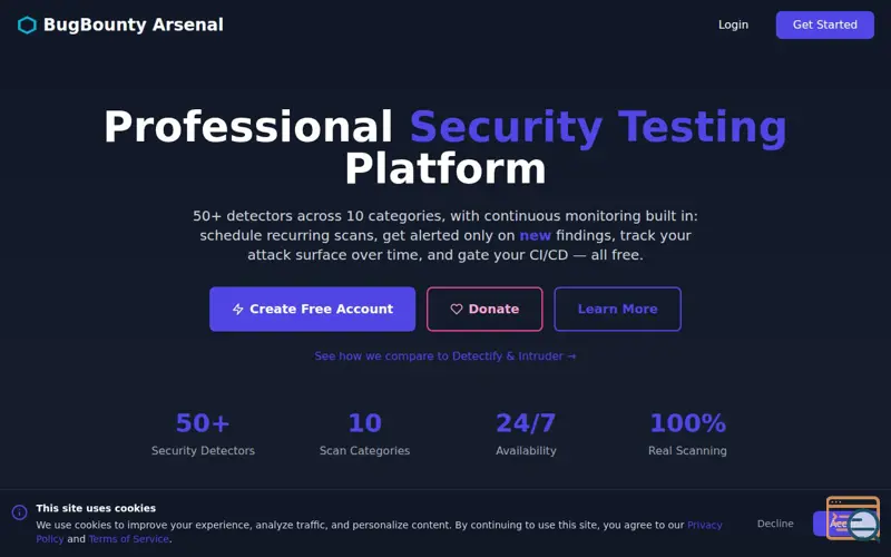 Screenshot of BugBounty Arsenal, a launch using Cloudflare Turnstile