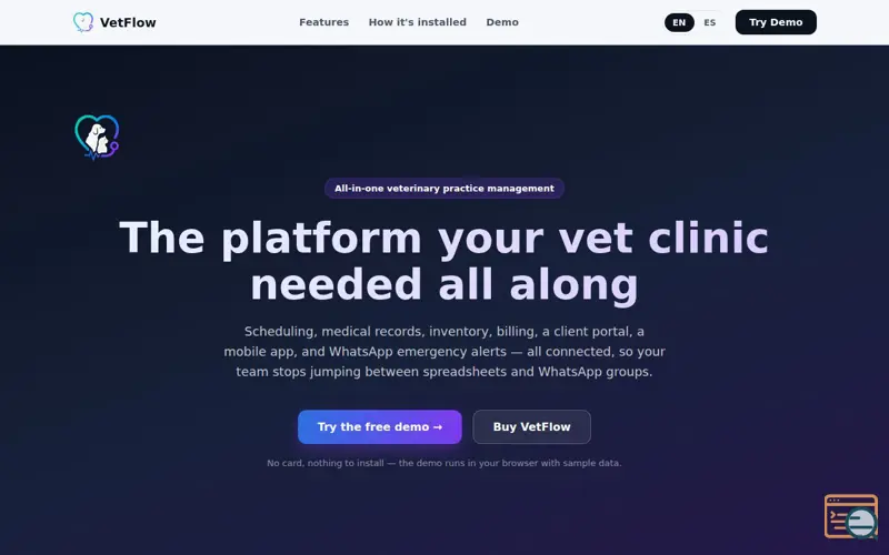 Screenshot of VetFlow — Veterinary Practice Management