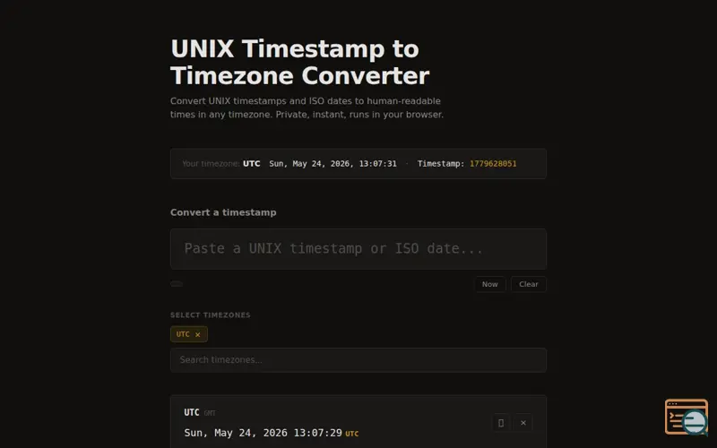 Screenshot of Timestamp to Timezone