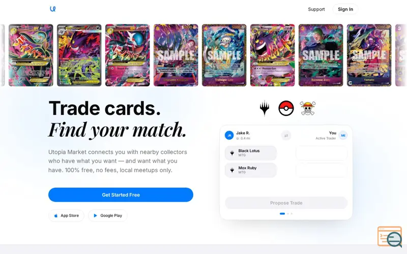 Screenshot of Utopia Market, a launch using Pokémon TCG API