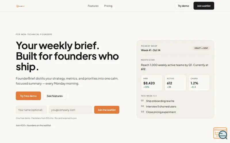 Screenshot of FounderBrief-idea to PRD in any language