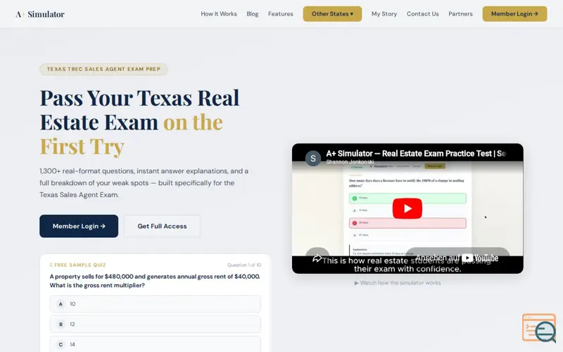 Screenshot of Texas Real Estate Exam Simulator