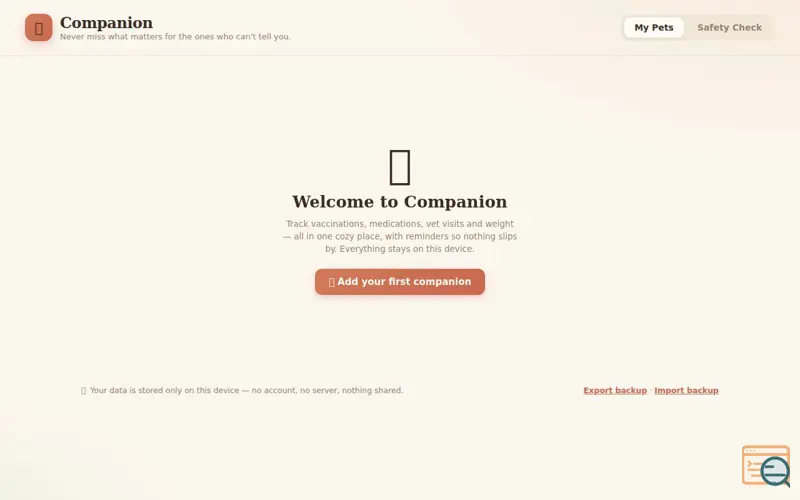 Screenshot of Companion — Pet Care