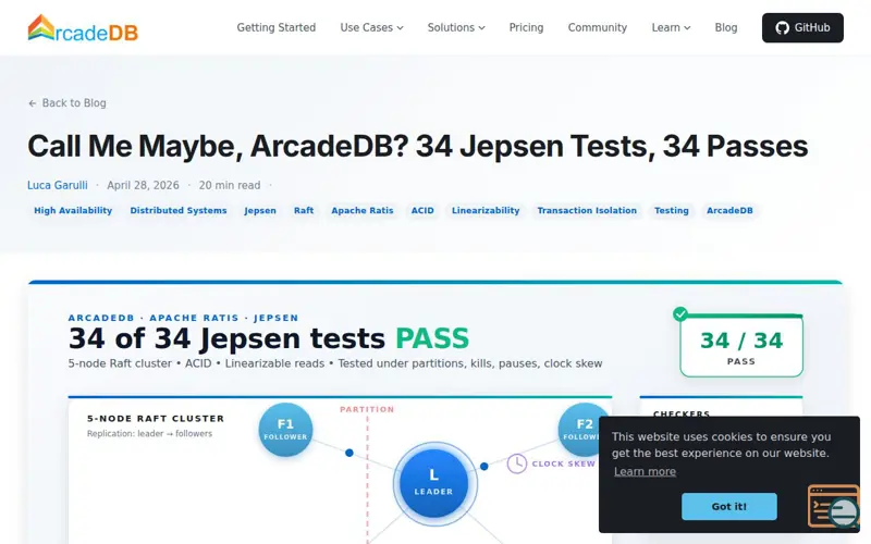 Screenshot of Arcadedb, a launch using Jekyll