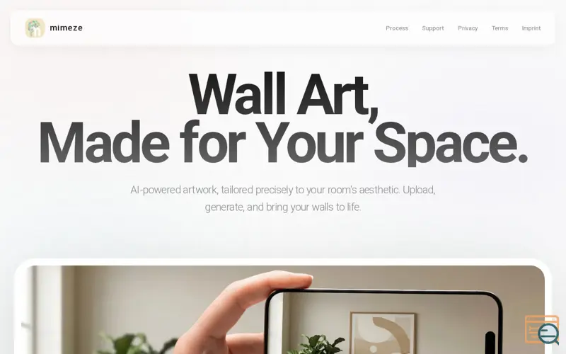Screenshot of mimeze — Wall Art, Made for Your Space.