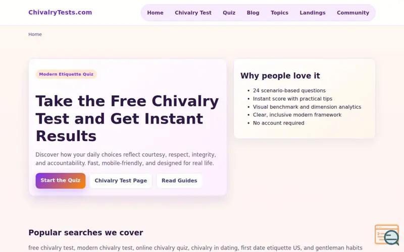 Screenshot of ChivalryTests: Are You a Modern Knight?