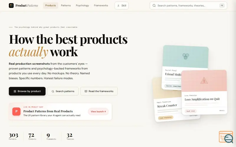 Screenshot of Product Patterns from Real Products