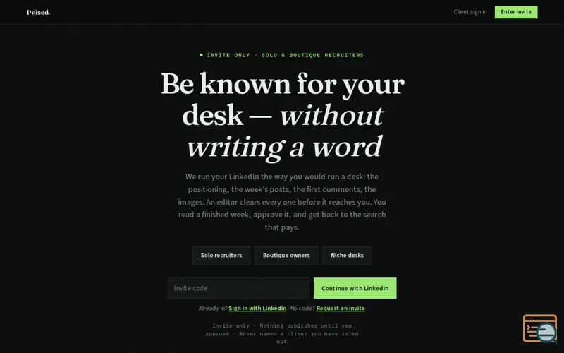Screenshot of Poised — LinkedIn personal branding for recruiters, a launch using Product List Dir