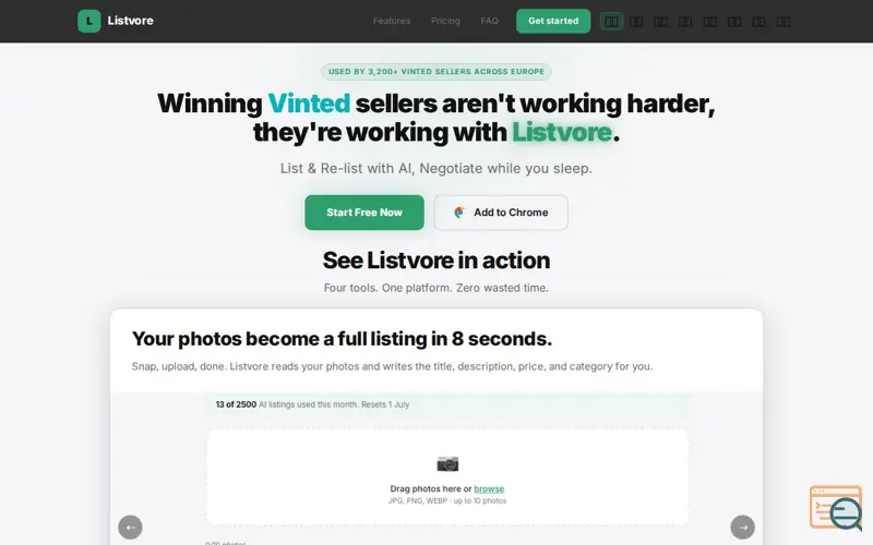 Screenshot of Listvore - Vinted AI Chrome Extension