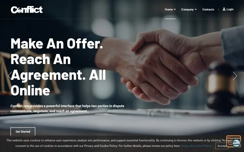 Screenshot of Conflict.Law, a launch using Brinkster