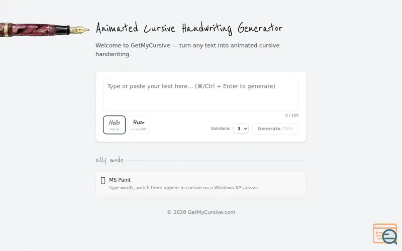 Screenshot of GetMyCursive