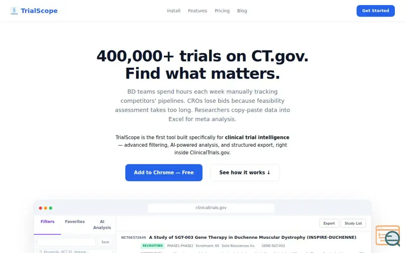 Screenshot of TrialScope