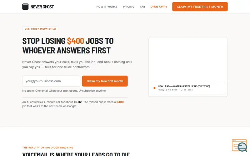 Screenshot of Never Ghost – AI receptionist 