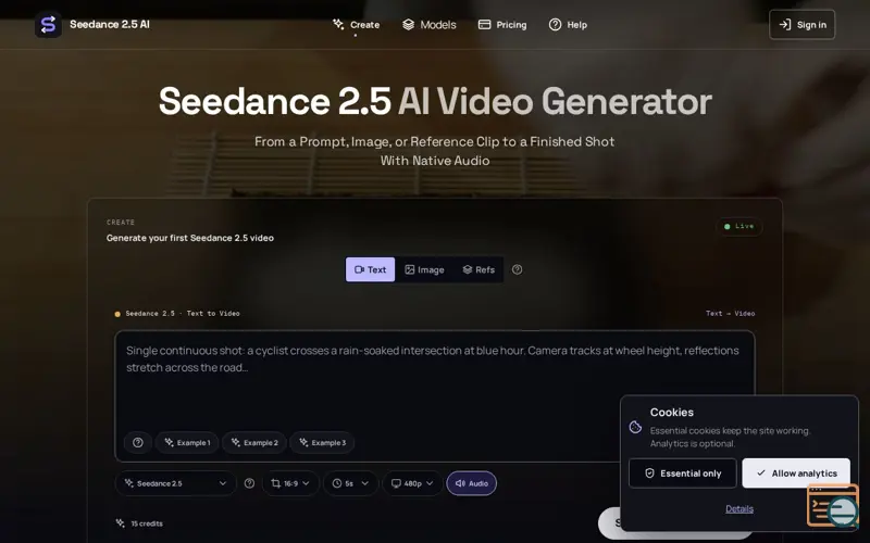 Screenshot of Seedance 2.5 AI Video Generator