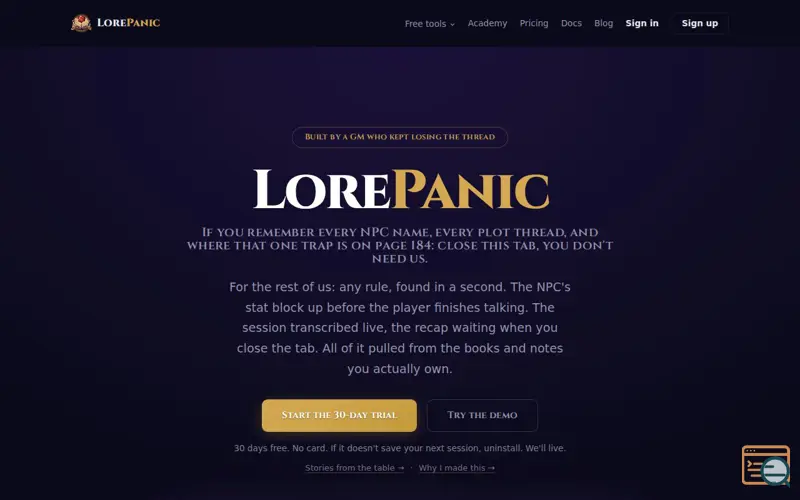 Screenshot of LorePanic
