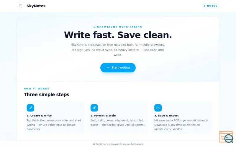 Screenshot of SkyNotes