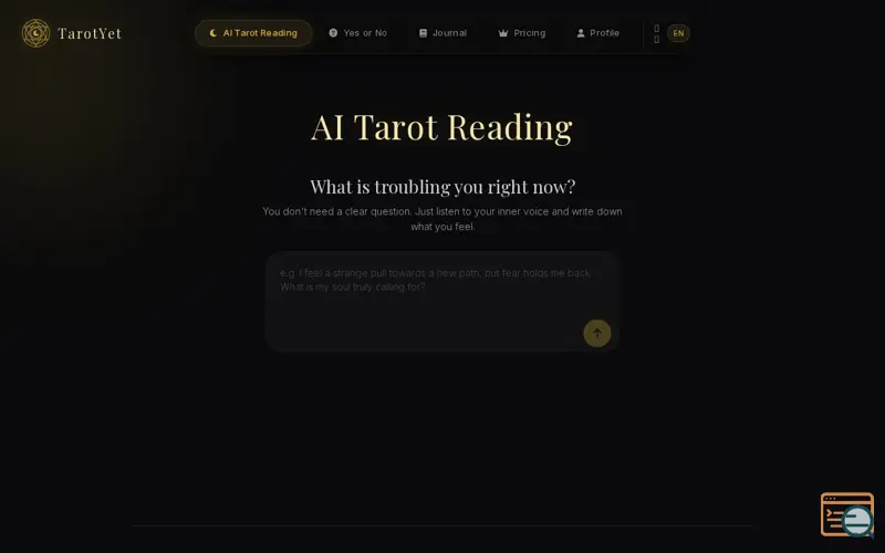 Screenshot of TarotYet