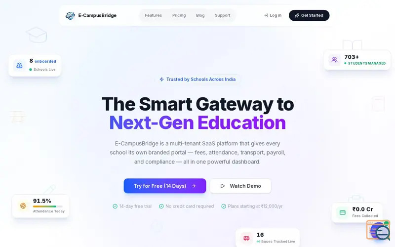 Screenshot of E-CampusBridge — School Management Software | Attendance, Fees, GPS Tracking