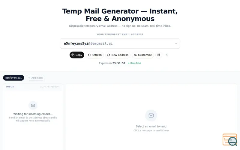 Screenshot of Temp Mail Generator