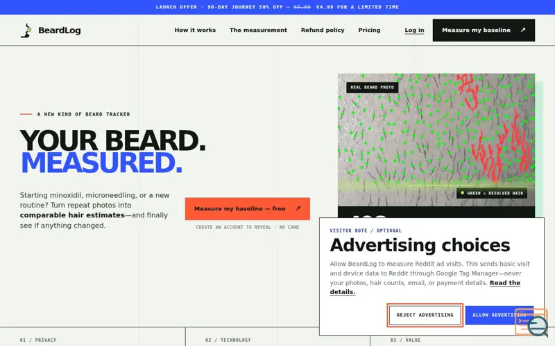 Screenshot of BeardLog — Beard Growth, measured.